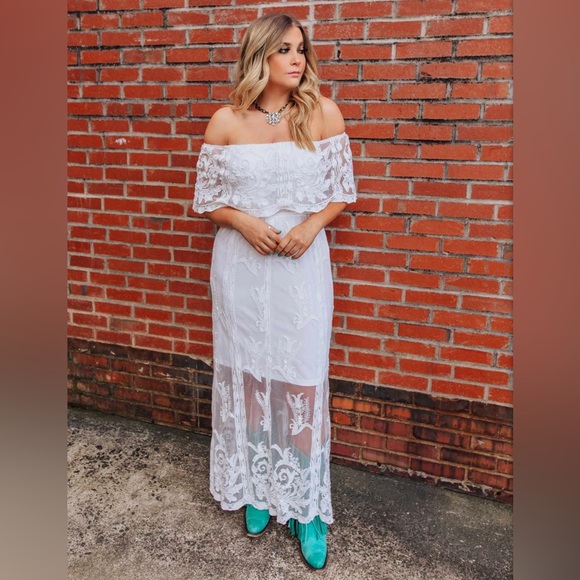 NWT Boho meet’s Romance Ivory Off Shoulder Ivory Dress |Size Small - Picture 2 of 4